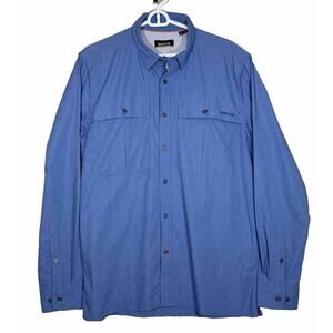 Orvis Mens Button Up Long Sleeve Shirt Size M Roll Tab Sleeve Pockets Blue 70534